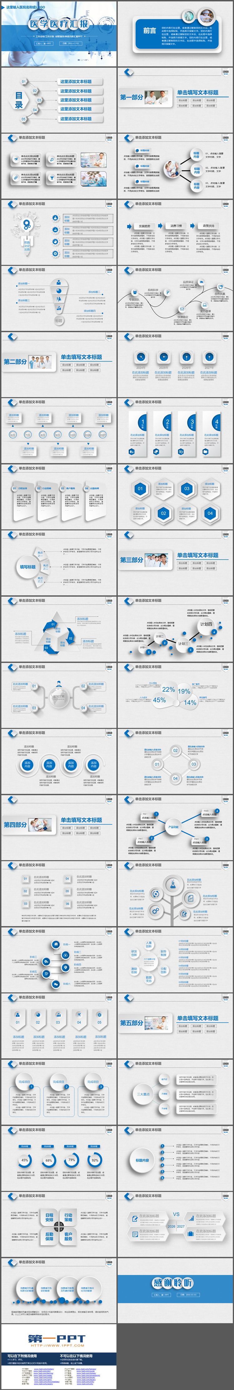 蓝色医学医疗汇报总结通用PPT模板下载