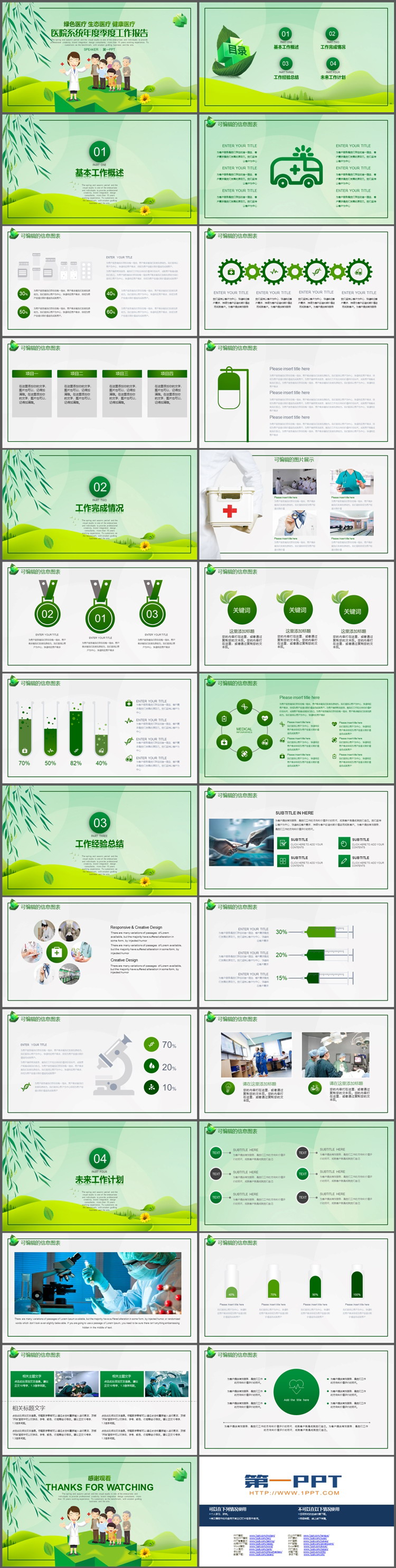 绿色清新医疗卫生季度工作总结汇报PPT模板