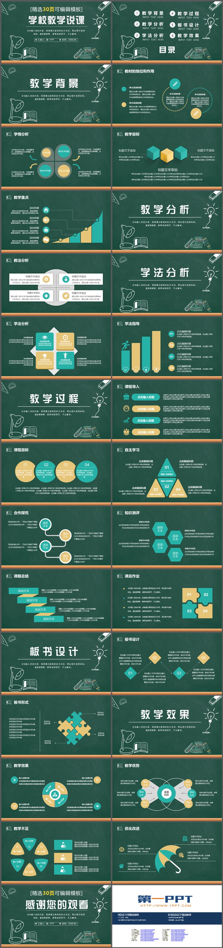 绿色黑板手绘风教学说课PPT模板下载