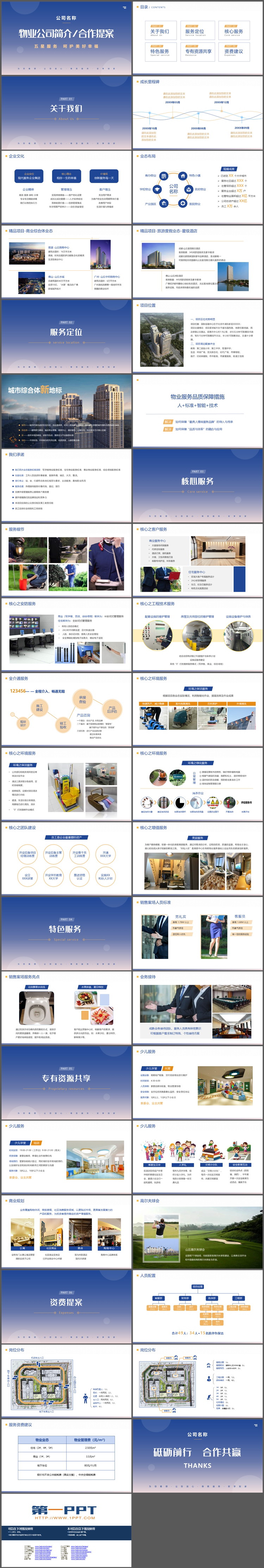 蓝色渐变背景物业公司简介合作提案PPT模板下载