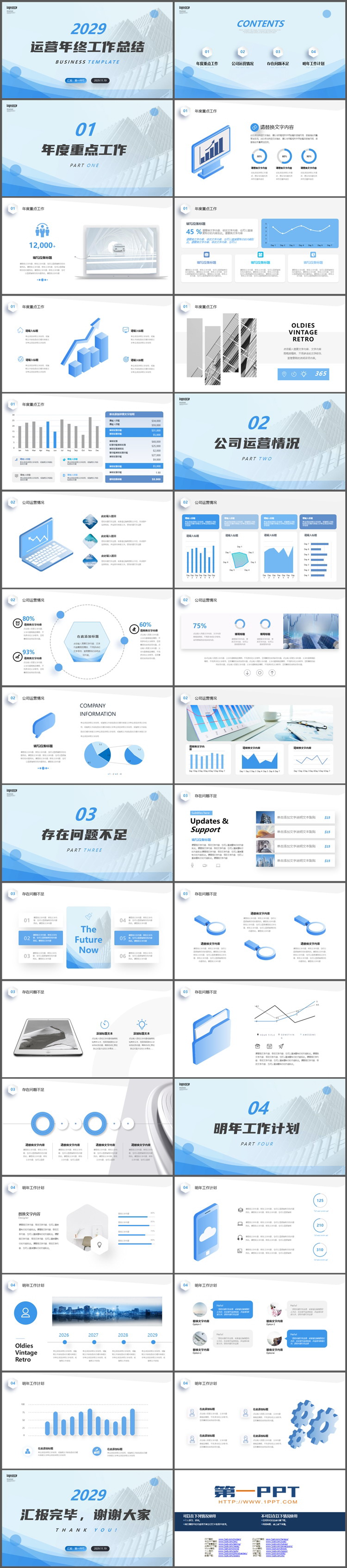 蓝色简约运营年终工作总结PPT模板下载