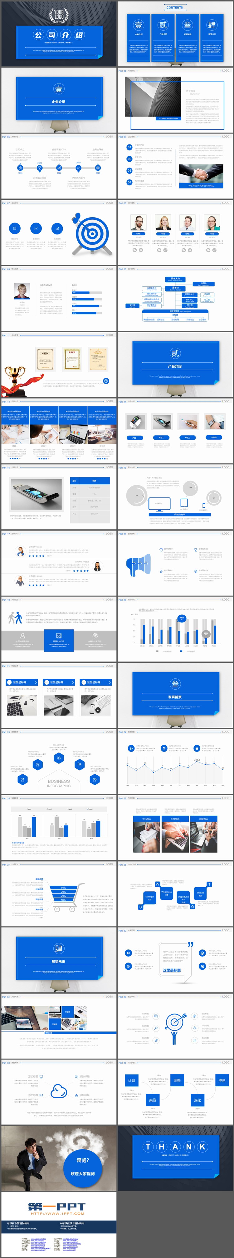 蓝色简约公司介绍PPT模板免费下载