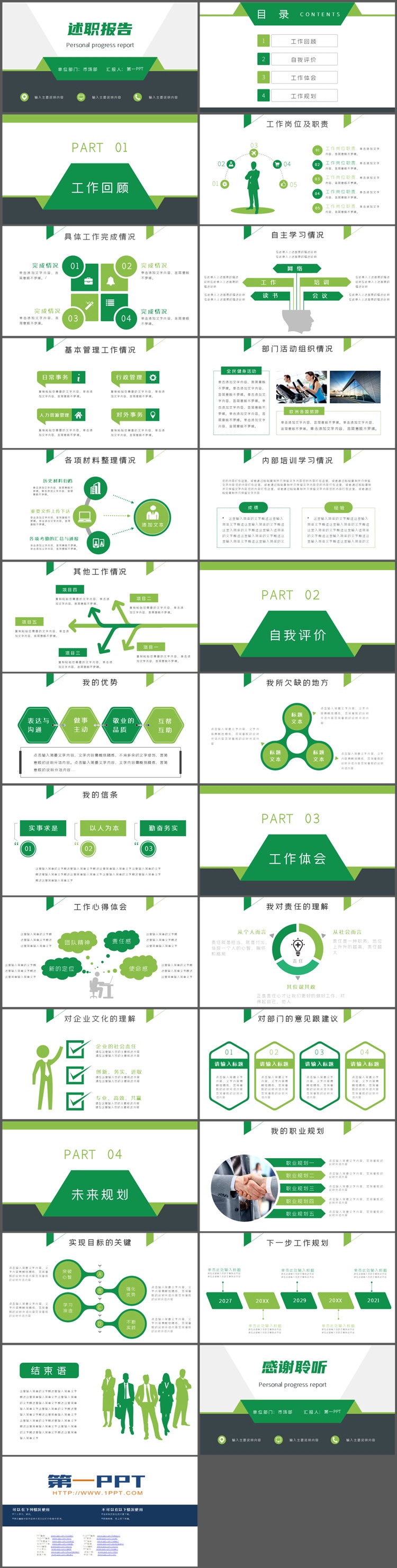 绿色简约商务风述职报告PPT模板下载