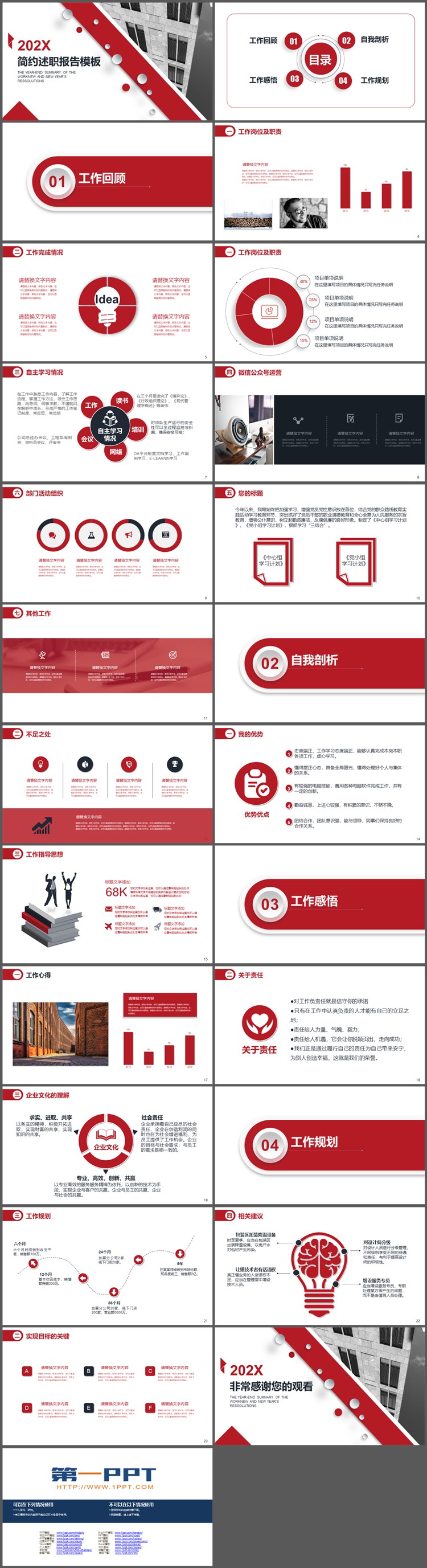 红色简约工作述职报告PPT模板下载