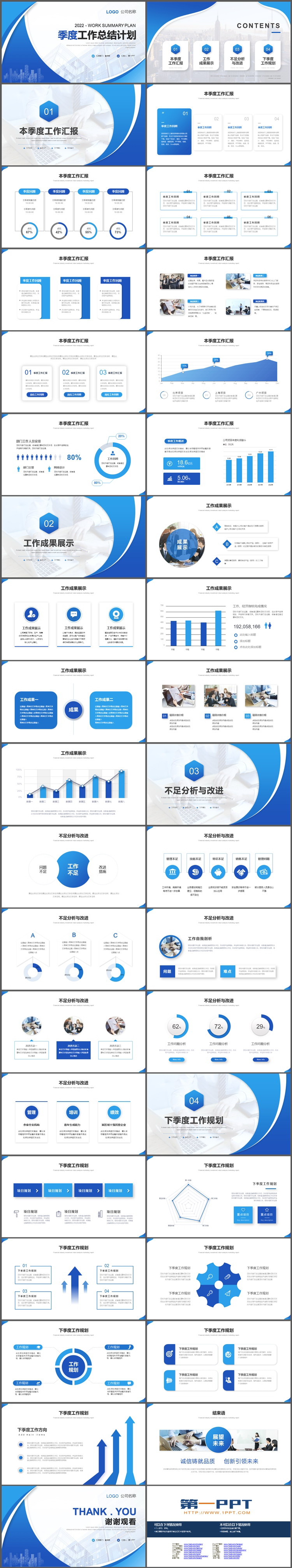 蓝色简约季度工作总结PPT模板免费下载