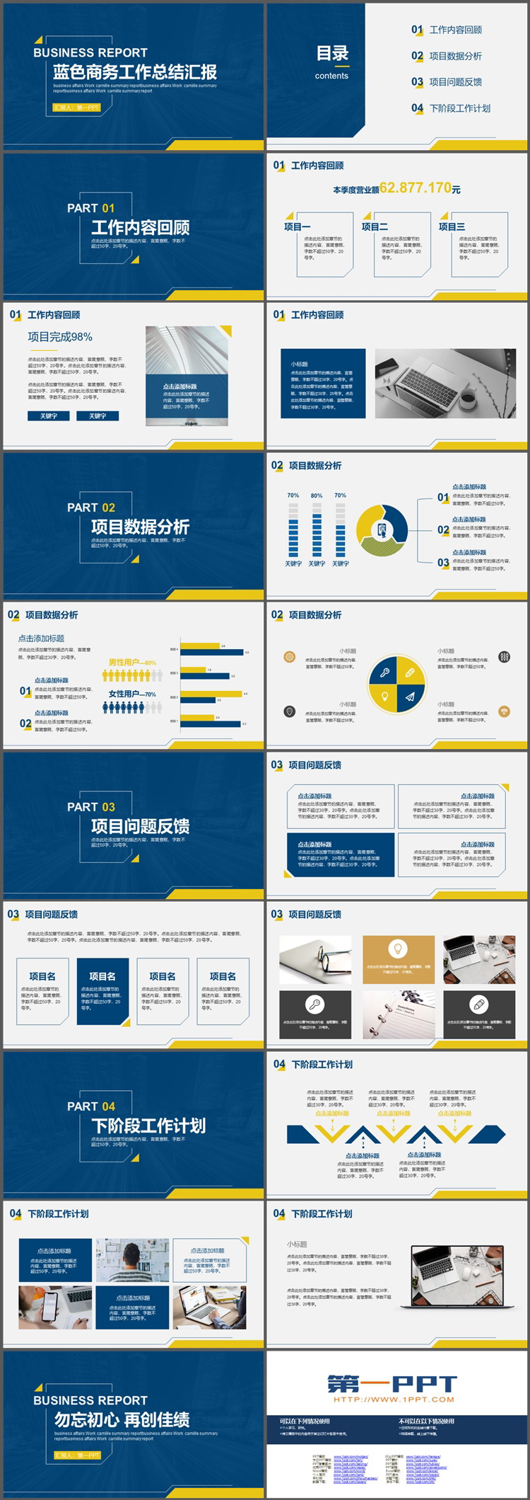 蓝色简约工作总结汇报PPT模板免费下载