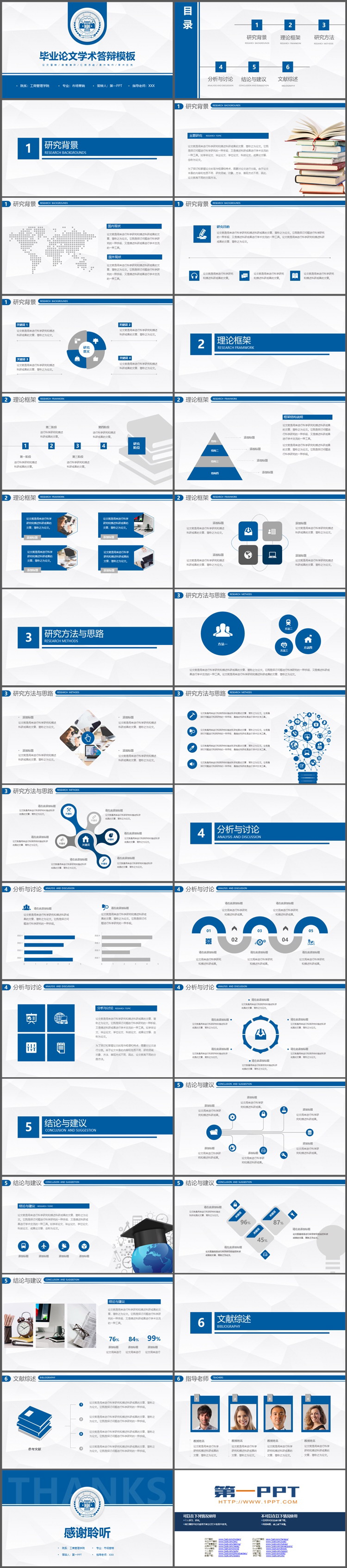 蓝色简约实用毕业答辩PPT模板下载