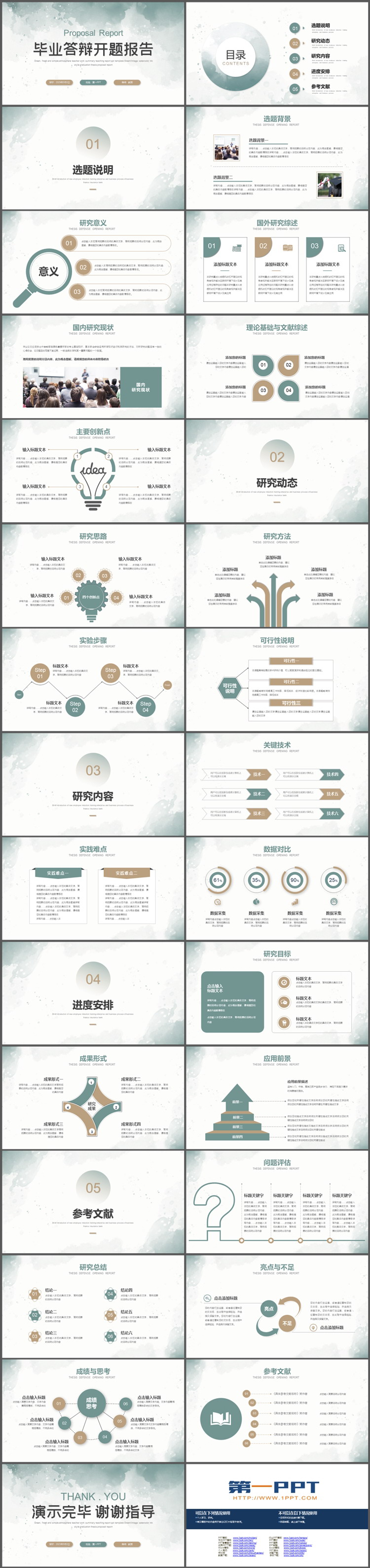 简约绿色水彩扎染背景毕业答辩开题报告PPT模板下载