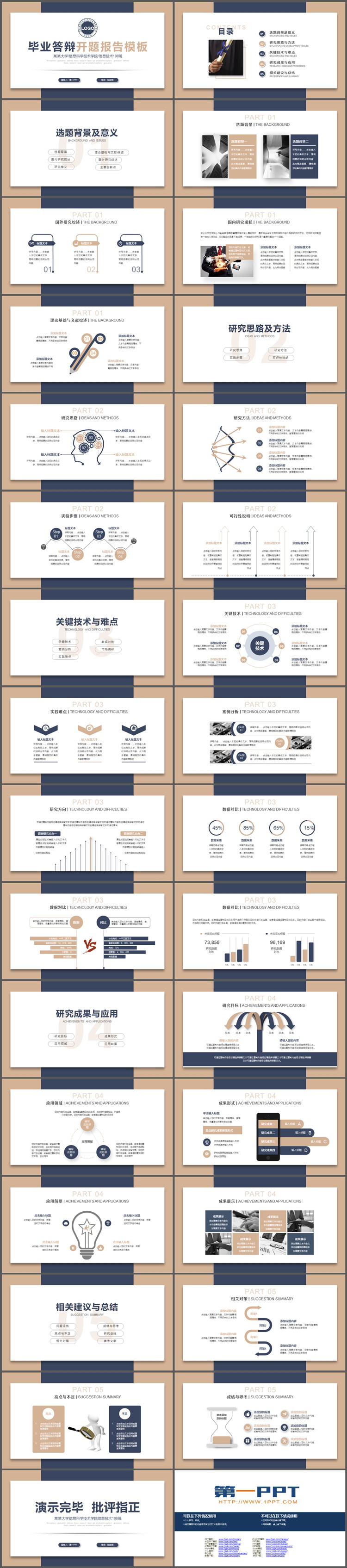 蓝棕配色毕业答辩开题报告PPT模板下载