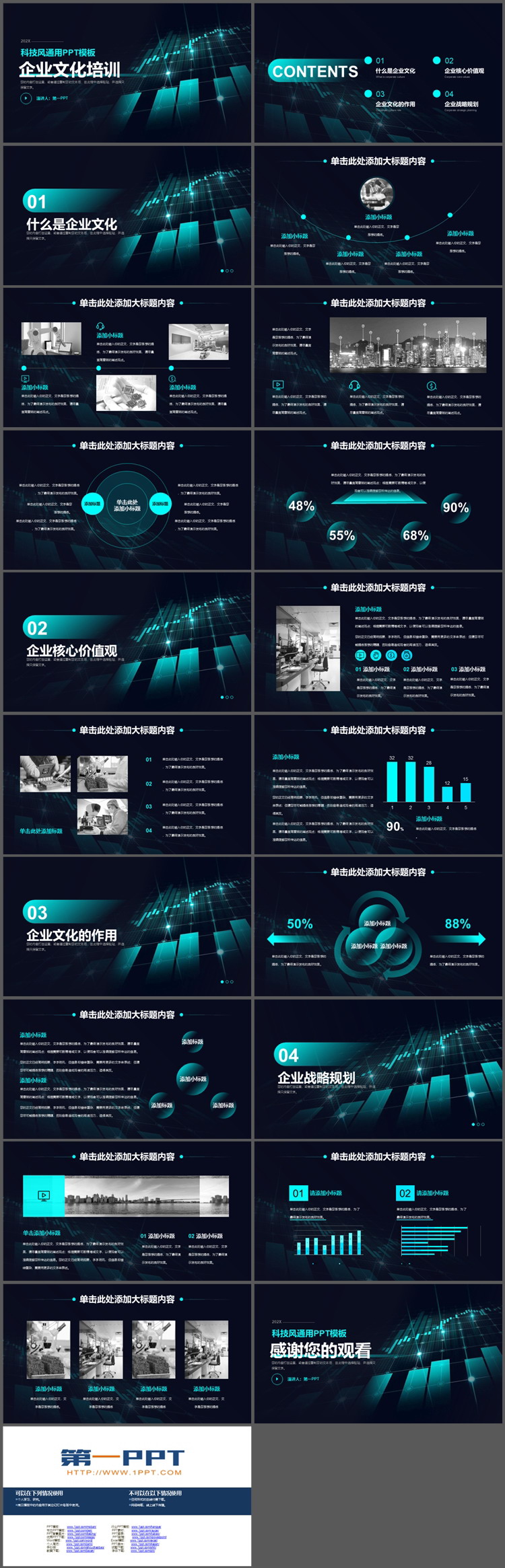 青色科技感企业文化培训PPT模板下载