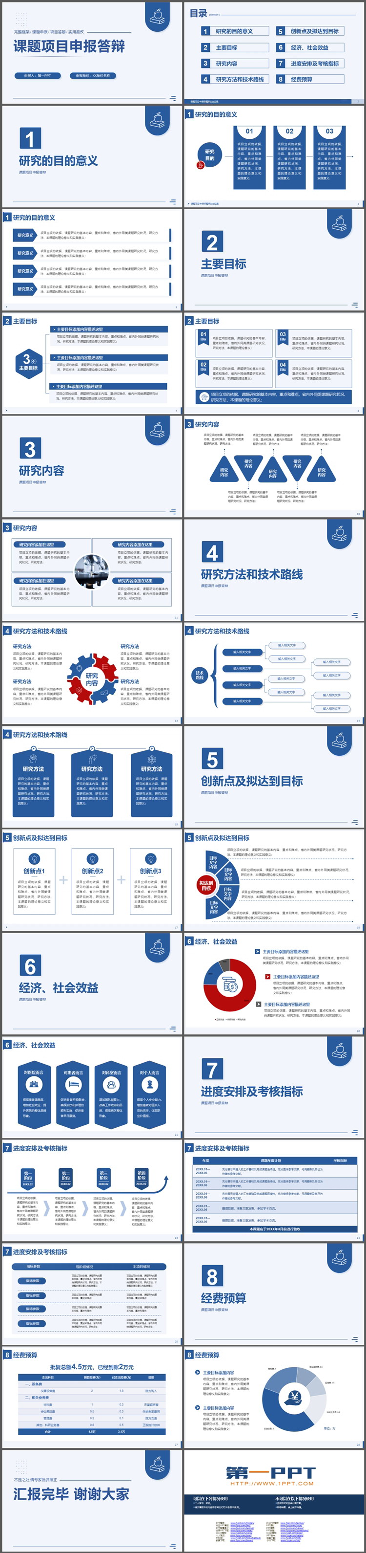 蓝色简约课题项目申报答辩PPT模板下载