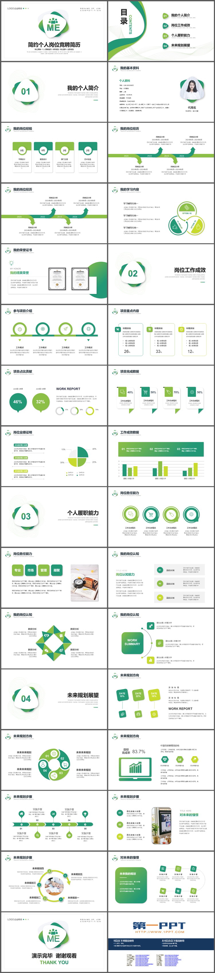 绿色简约个人岗位竞聘简历PPT模板下载