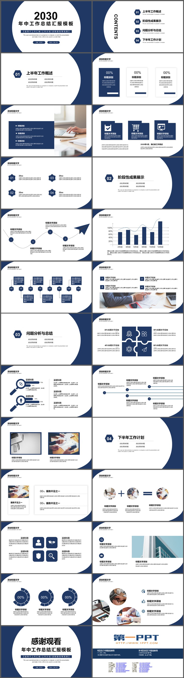 蓝色简约实用年中工作总结汇报PPT模板下载
