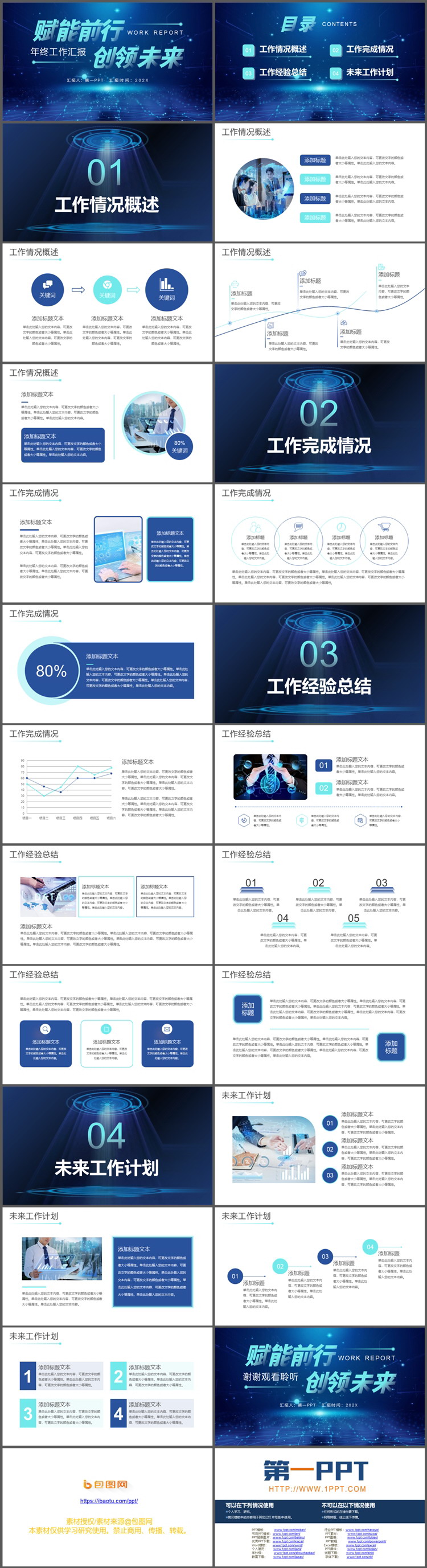 蓝色科技风年终工作汇报PPT模板下载