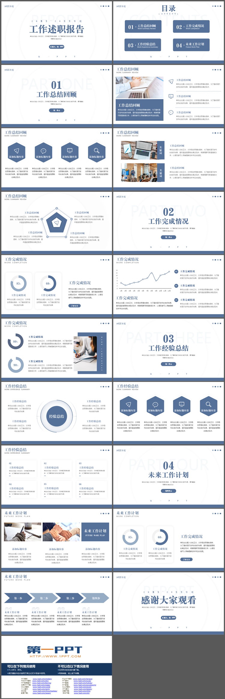 蓝色简约稳重工作述职报告PPT模板下载