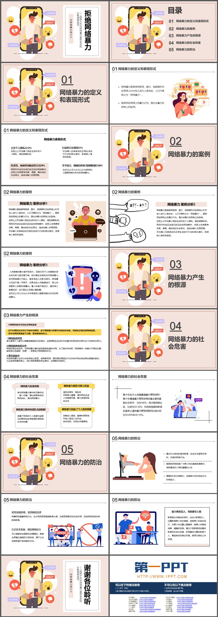 “拒绝网络暴力”网络安全主题班会PPT模板下载