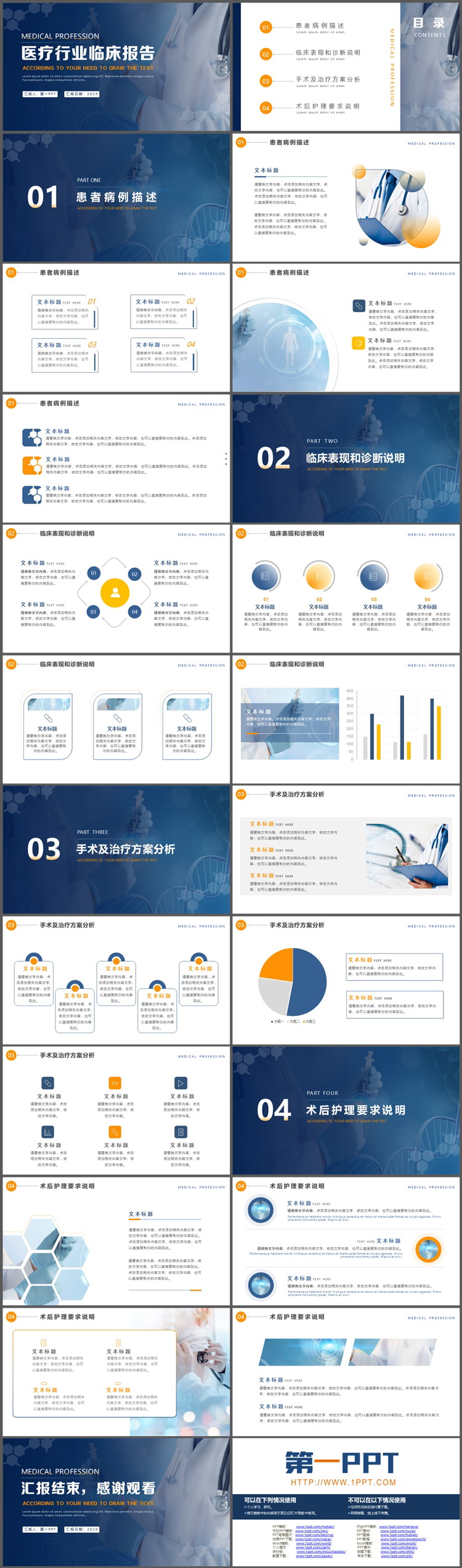 医生背景的蓝色医疗行业临床报告PPT模板下载
