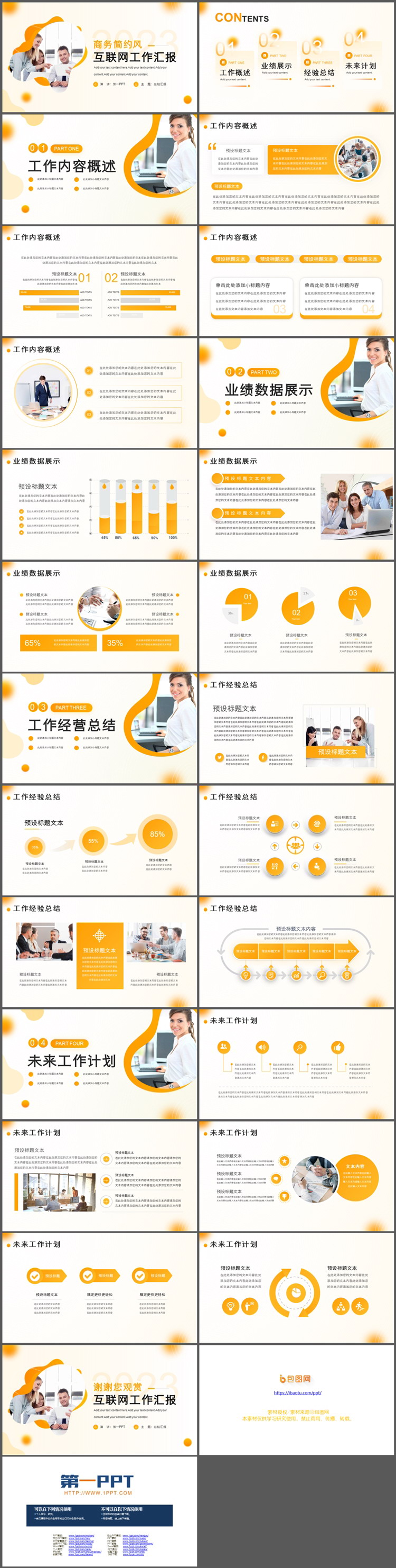 职场人物背景的橙色弥散风工作汇报PPT模板下载