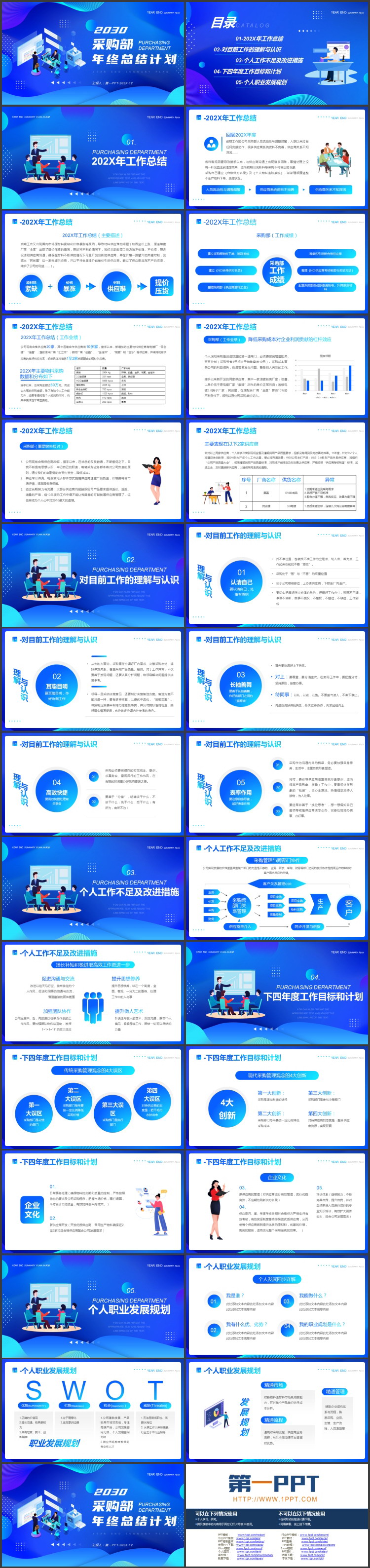 蓝色矢量扁平化采购部年终总结计划PPT模板下载