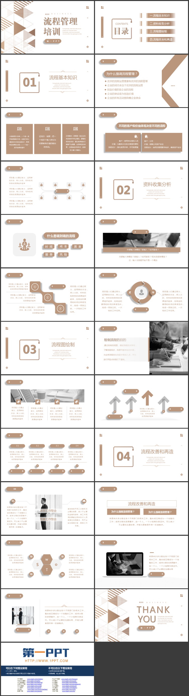 棕色抽象几何图形背景流程管理培训PPT模板下载