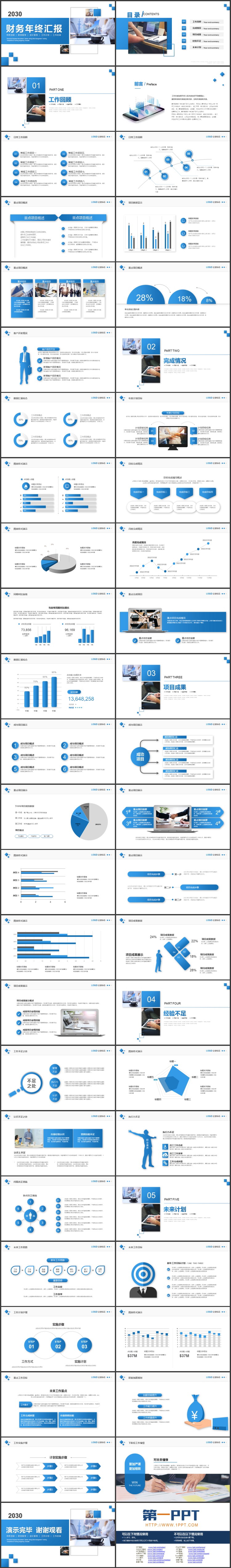 蓝色商务办公背景财务年终汇报PPT模板下载