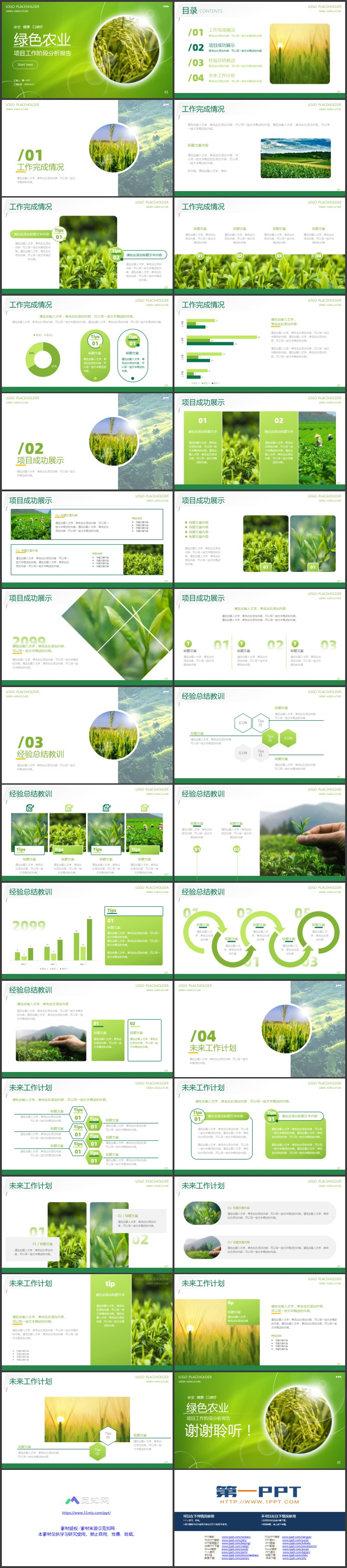 绿色小麦背景绿色农业项目工作阶段分析报告PPT模板