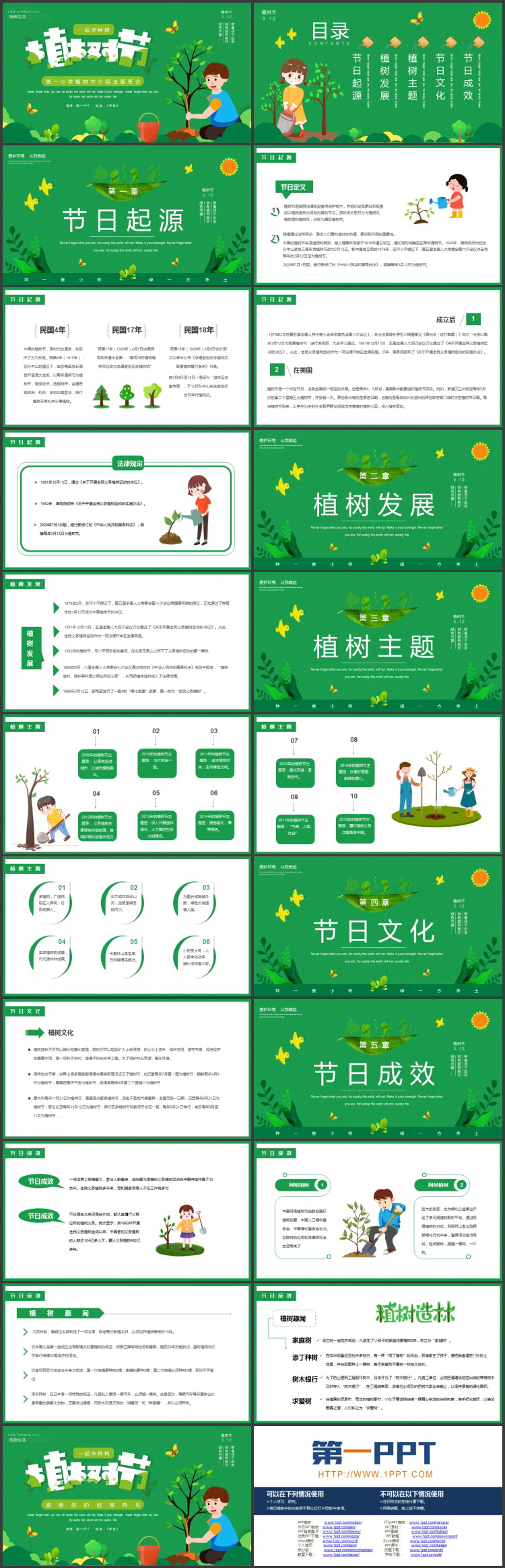 绿色植树的少年背景植树节节日介绍PPT模板