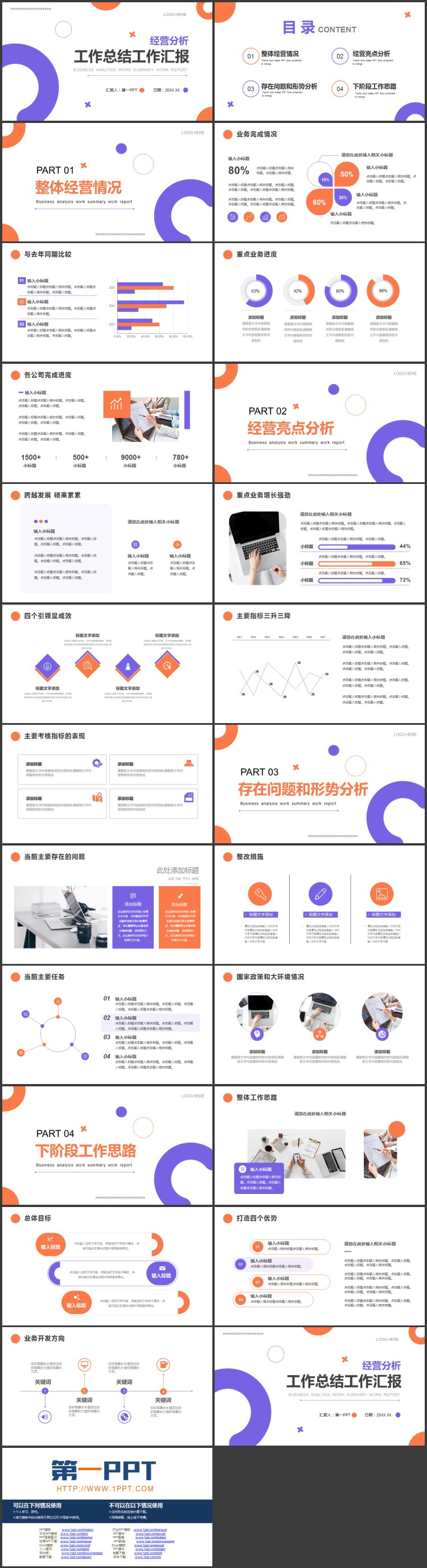 红蓝配色简约风经营分析工作总结工作汇报PPT模板下载