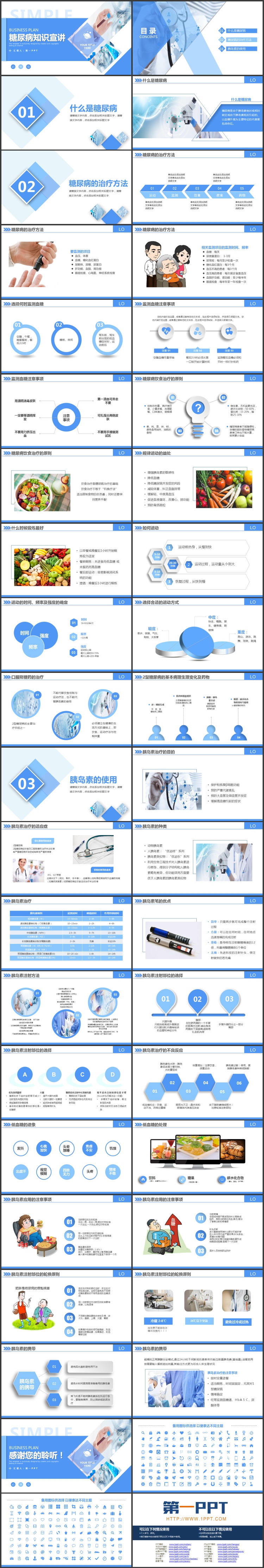 蓝色医学仪器背景糖尿病知识宣讲PPT模板下载