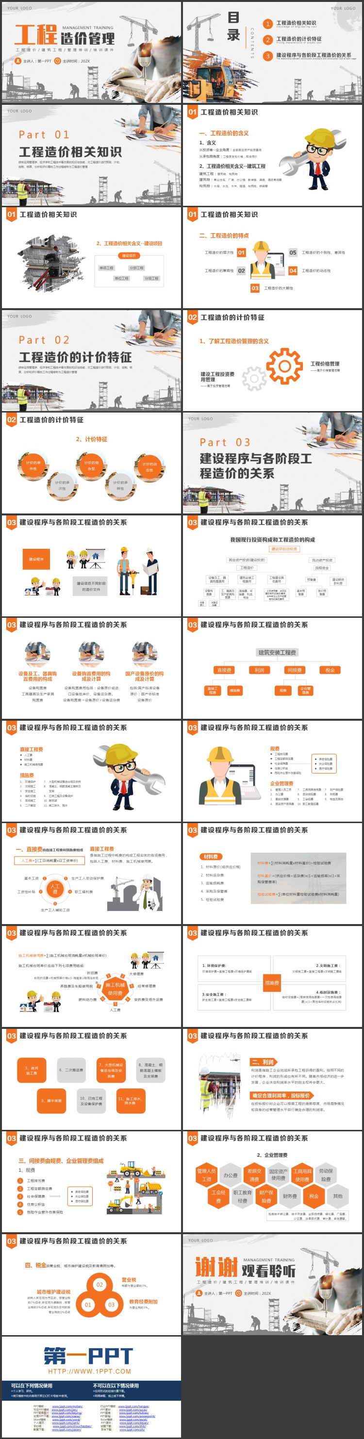 橙灰配色产业工人背景工程造价管理培训PPT模板下载
