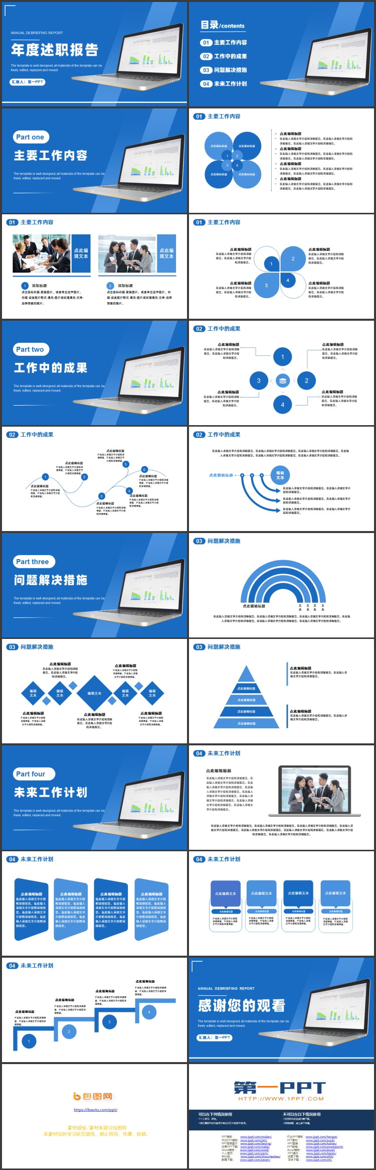 蓝色笔记本电脑背景的年度述职报告PPT模板下载