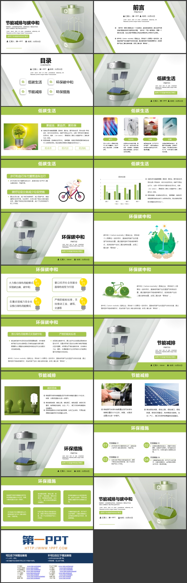 绿色新能源电池背景的节能减排与碳中和PPT模板下载