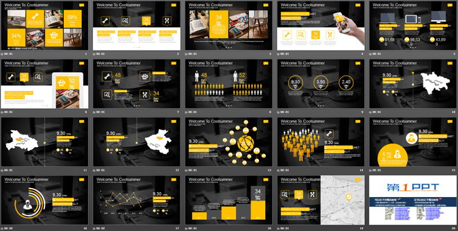 动态黄黑色IOS风格商务PPT模板