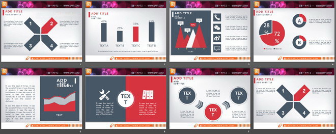 红灰双色简单大气PPT图表整套下载
